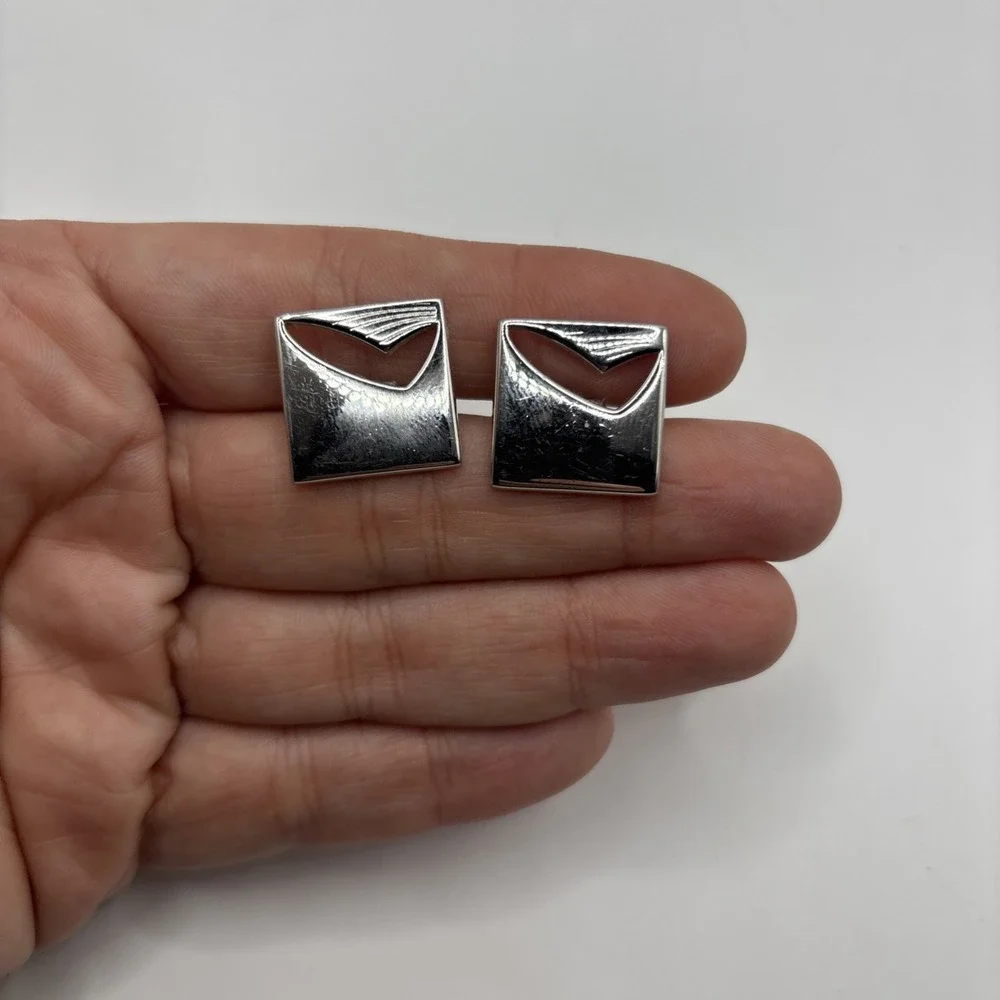 RETRO SWANK CUFFLINKS Silver Square With Cutout (Vintage 60s-70s)